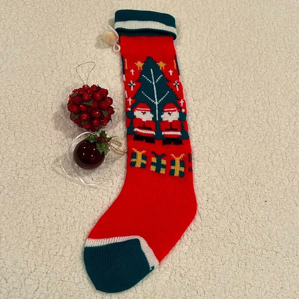 Christmas Decor Stocking and Set of 2 Tree Ornaments